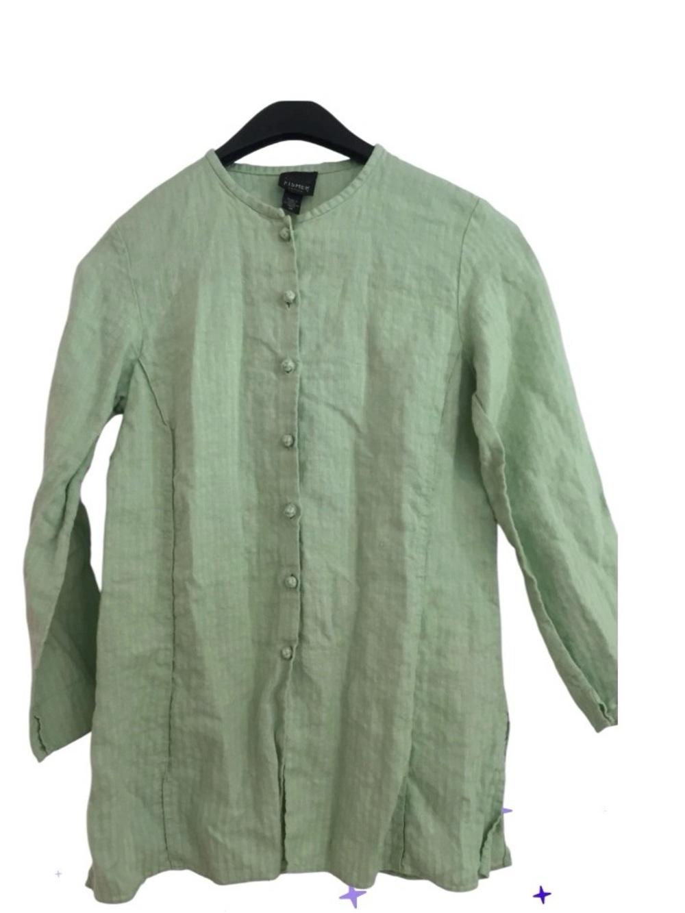 Sold item Eileen Fisher Pale Green  Textured Linen Top With Knot Buttons. Size